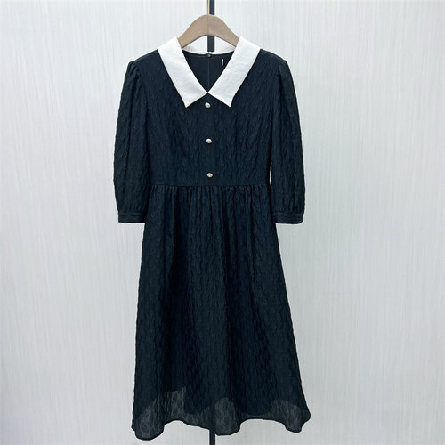 q熠●2026春季新品 娃娃领长袖连衣裙女法式复古收腰显瘦长裙1129