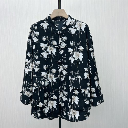 S●2025冬季新品 新中式盘扣衬衫女气质宽松国风碎花长袖上衣578
