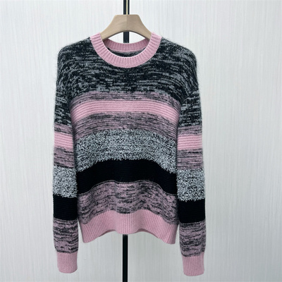 良月●2025冬季新品 套头毛衣女宽松简约百搭条纹提花针织衫1604