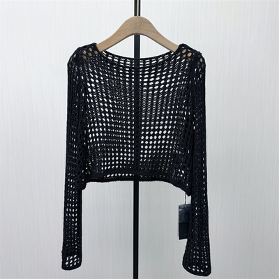 乂●2026春季新品 镂空长袖罩衫女宽松慵懒风套头针织衫上衣1222