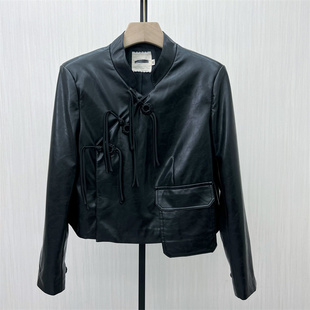 新中式 新 盘扣皮衣外套女气质通勤百搭国风外套5001 2025秋季 芭