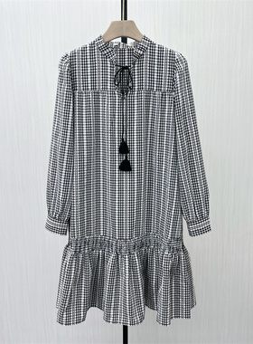 C●2025秋季新品 格纹连衣裙女气质宽松显瘦长袖a字衬衫裙7210