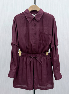 伊●2026夏季新品 苎麻套装女宽松慵懒风防晒衬衫短裤两件套3510