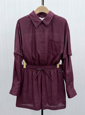 伊●2026夏季新品 苎麻套装女宽松慵懒风防晒衬衫短裤两件套3510