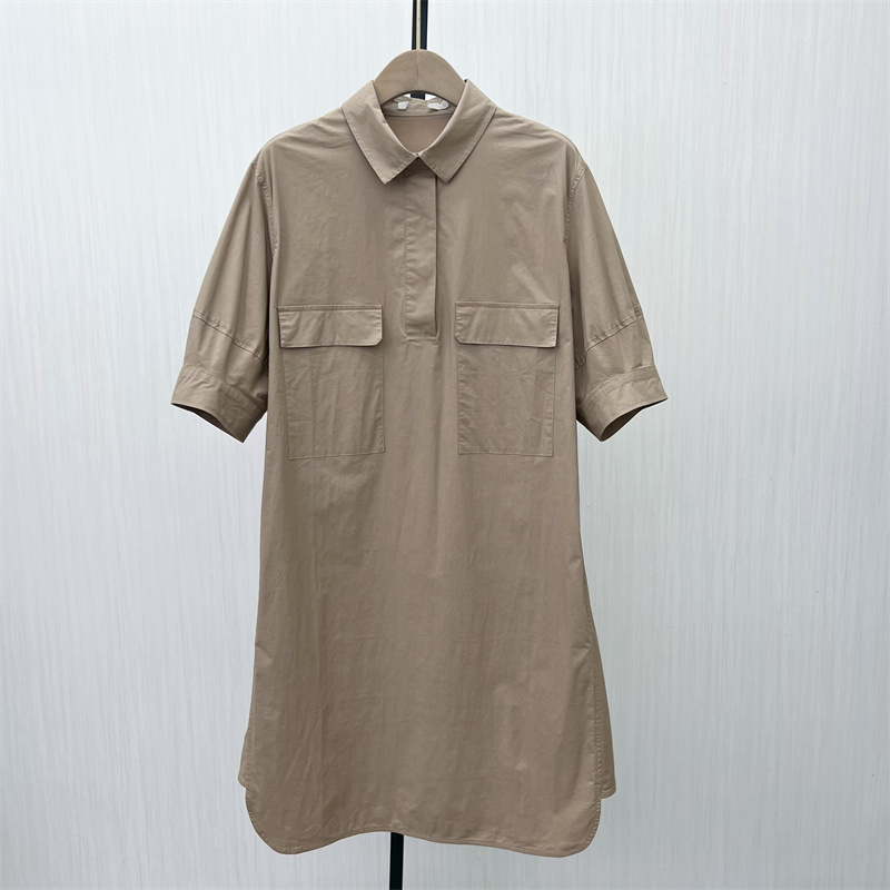 C●2025夏季新品 短袖连衣裙女气质休闲通勤简约百搭衬衫裙7636