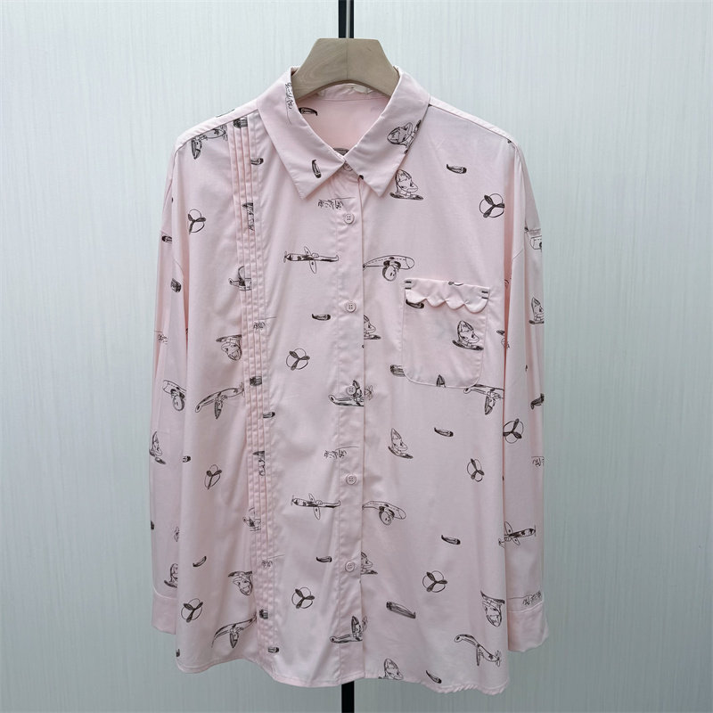 C●2026春季新品 慵懒风印花衬衫女休闲宽松中长款长袖上衣1091图片