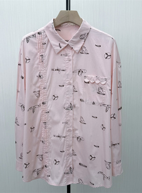 C●2026春季新品 慵懒风印花衬衫女休闲宽松中长款长袖上衣1091