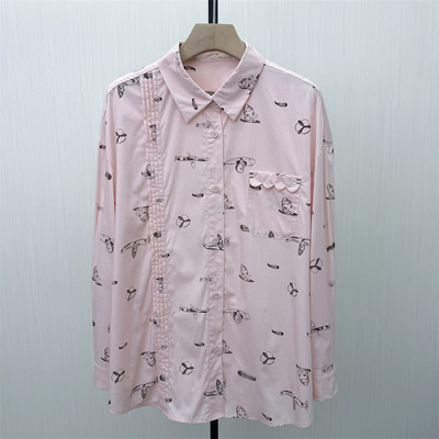 C●2026春季新品 慵懒风印花衬衫女休闲宽松中长款长袖上衣1091