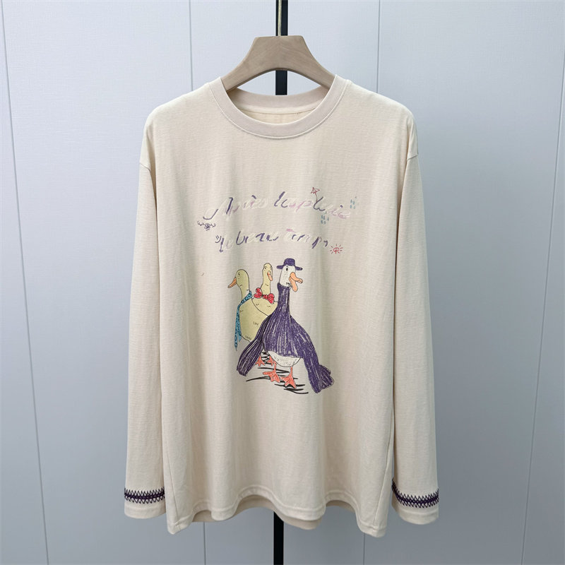 fei●2026秋季新品 印花长袖t恤女中长款宽松休闲慵懒风上衣7151