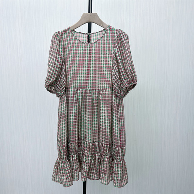 fei●2025夏季新品 格纹泡泡袖连衣裙女宽松减龄裙子a字裙2179