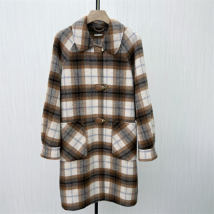 格纹双面呢大衣女气质长款 新品 宽松绵羊毛外套8331 2025冬季