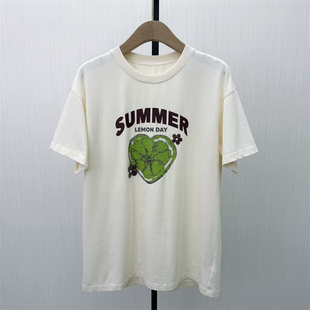 良月●2026夏季新品 印花短袖t恤女宽松休闲通勤百搭显瘦上衣6423