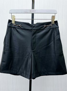 熏●2025春季新品 黑色皮短裤女高腰显瘦百搭宽松a字阔腿短裤2202