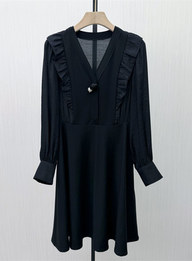 秋S●2026春季新 法式v领连衣裙女气质显瘦小清新长袖茶歇裙4603