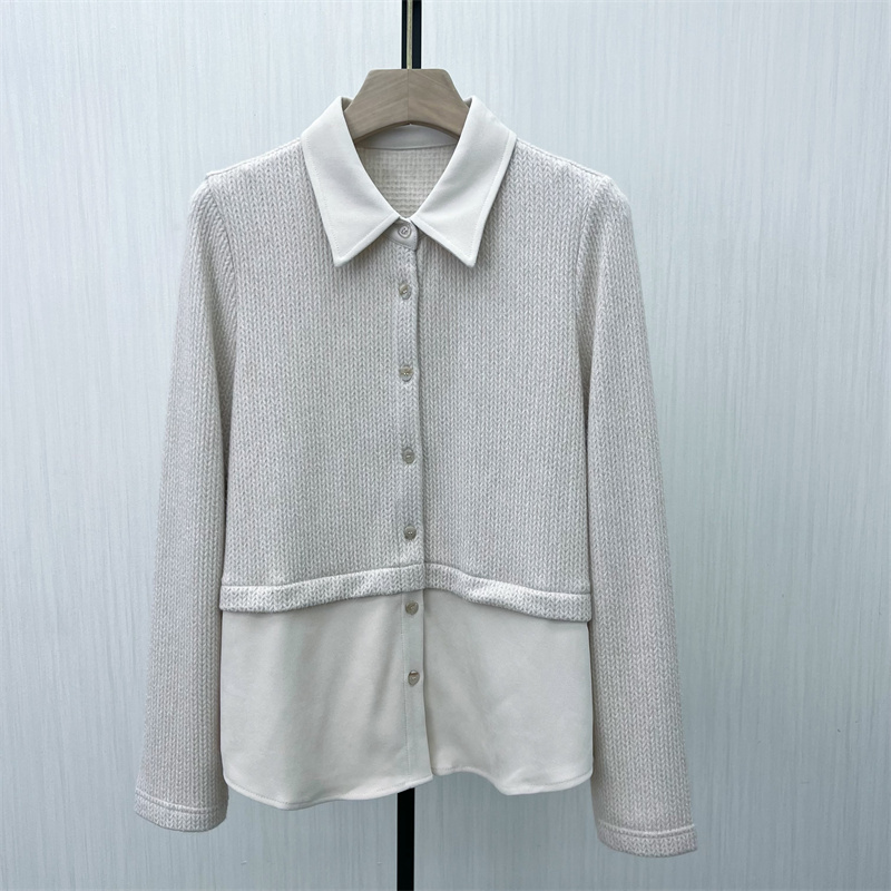 恩●2025冬季新品 假两件衬衫女时尚针织拼接休闲设计感上衣195
