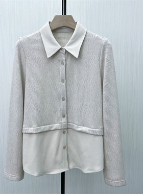 恩●2025冬季新品 假两件衬衫女时尚针织拼接休闲设计感上衣195