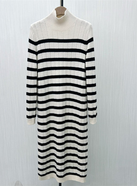 KA●2025冬季新 绵羊毛针织连衣裙女宽松休闲高领打底毛衣裙5491
