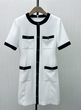 恩●2025冬季新品 小香风气质短袖连衣裙女时尚通勤显瘦a字裙525