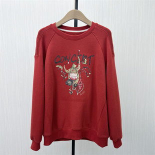 加绒圆领卫衣女休闲宽松慵懒感长袖 新品 加厚上衣1206 2025冬季