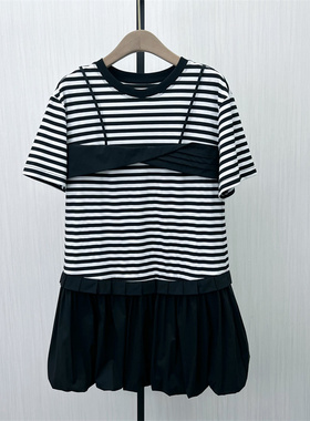 KA●2025夏季新品 条纹连衣裙女休闲宽松减龄百搭短袖T恤裙2841