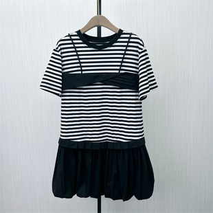 条纹连衣裙女休闲宽松减龄百搭短袖 新品 T恤裙2841 2025夏季