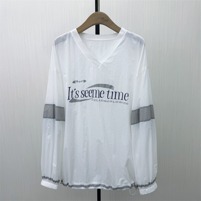 S●2026夏季新品 长袖防晒T恤女宽松休闲百搭中性慵懒风上衣879