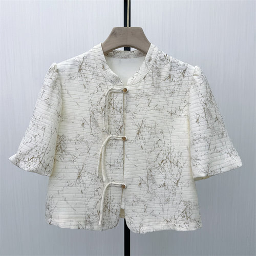 香●2026夏季新品 新中式盘扣外套女小众别致宽松短袖上衣2148