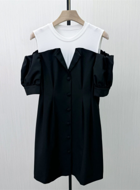 乂●2026春季新品 拼接假两件连衣裙女设计感小众休闲a字裙0211