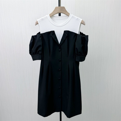 乂●2026春季新品 拼接假两件连衣裙女设计感小众休闲a字裙0211