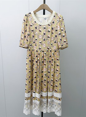 fei●2026秋季新品 复古印花连衣裙女气质显瘦小清新a字长裙7040