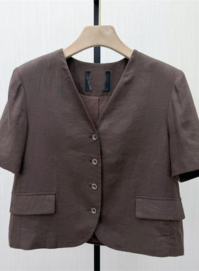 KA●2026夏季新品 亚麻短袖西装外套女宽松休闲通勤西服上衣1091