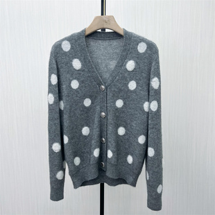 女慵懒风休闲宽松毛衫 司 v领圆点针织开衫 新品 上衣0020 2025冬季