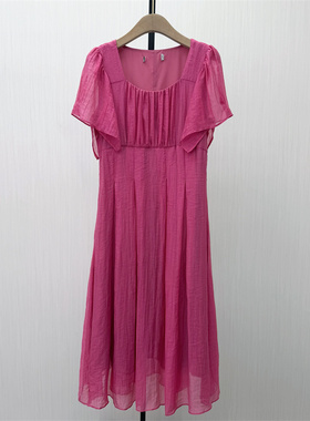 香●2026夏季新品 法式方领连衣裙女气质显瘦小清新a字茶歇裙3423