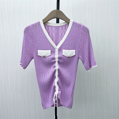 良月●2025夏季新品 短袖针织衫女修身显瘦薄款打底T恤上衣8598