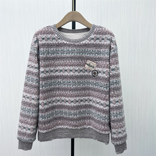 C●2025冬季新品 羊羔毛条纹卫衣休闲宽松百搭慵懒风长袖上衣1167