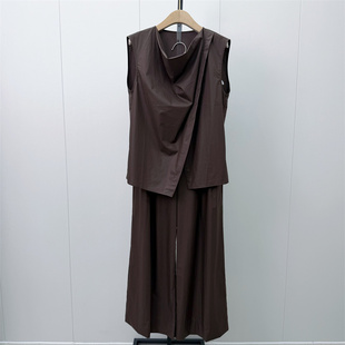 迪●2026秋季新品 套装女气质通勤无袖衬衫阔腿长裤两件套3317