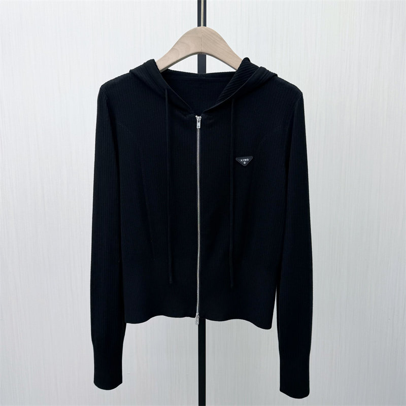 香●2026春季新品 拉链连帽针织开衫女弹力修身显瘦毛衫上衣2726