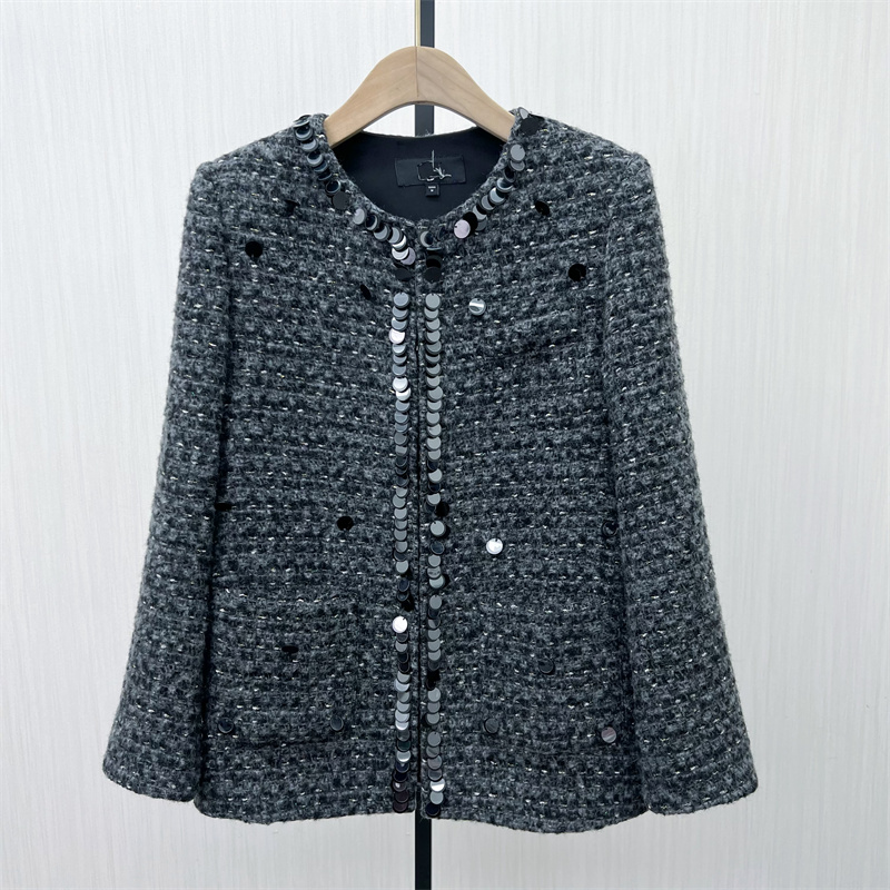 图●2025冬季新品 小香风毛呢外套女气质通勤短款粗花呢大衣3603