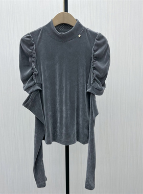良月●2025秋季新品 丝绒T恤女简约修身显瘦内搭打底衫上衣0434