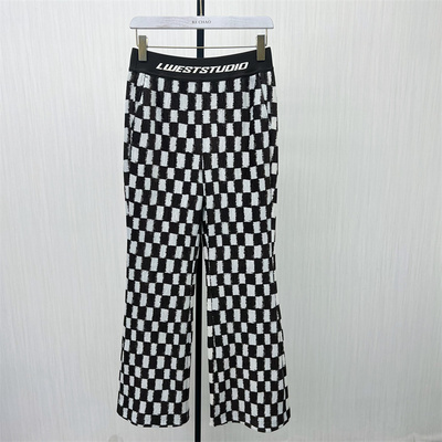 良月●2025冬季新品 棋盘格阔腿裤女高腰显瘦休闲设计感长裤5251