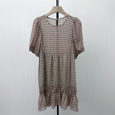 fei●2026夏季新品 格纹泡泡袖连衣裙女宽松减龄裙子a字裙2179