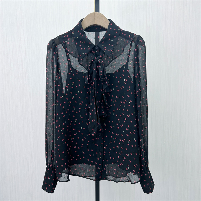 KA●2024冬季新品 法式印花衬衫女气质小众清新长袖打底上衣7992