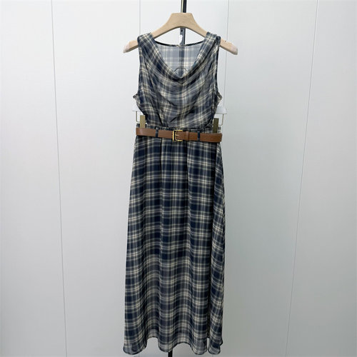 乂●2026秋季新品 复古格纹时尚套装女无袖衬衫+半身裙两件套0878