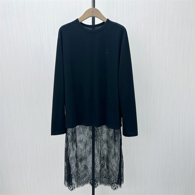 S●2025冬季新品 假两件上衣罩衫女宽松慵懒风网纱拼接长袖T恤510