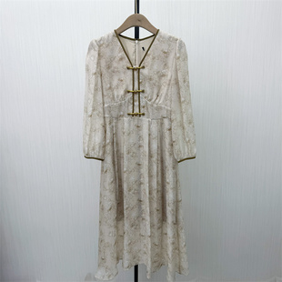 复古盘扣连衣裙女气质显瘦清新淑女茶歇裙1002 新品 熠 2026春季