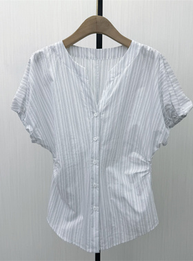 KA●2026夏季新品 条纹衬衫女气质简约百搭修身显瘦短袖上衣4871