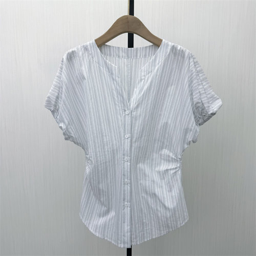 KA●2026夏季新品 条纹衬衫女气质简约百搭修身显瘦短袖上衣4871