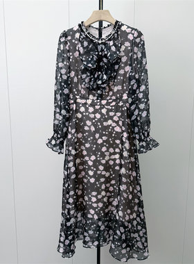 芭●2026秋季新品 法式碎花连衣裙女气质显瘦小清新a字茶歇裙7025
