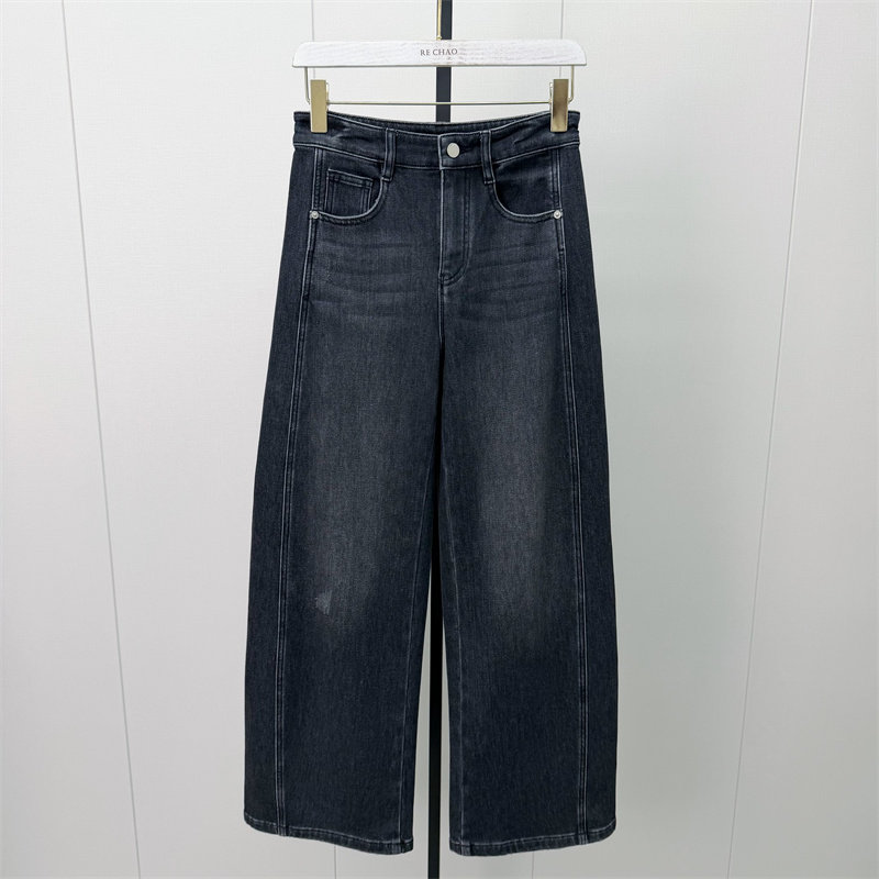 迪●2026冬季新品 磨毛牛仔裤女高腰显瘦宽松休闲百搭阔腿裤2875