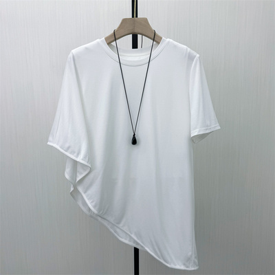 迪●2026夏季新品 短袖t恤女中长款宽松休闲百搭慵懒风上衣2018